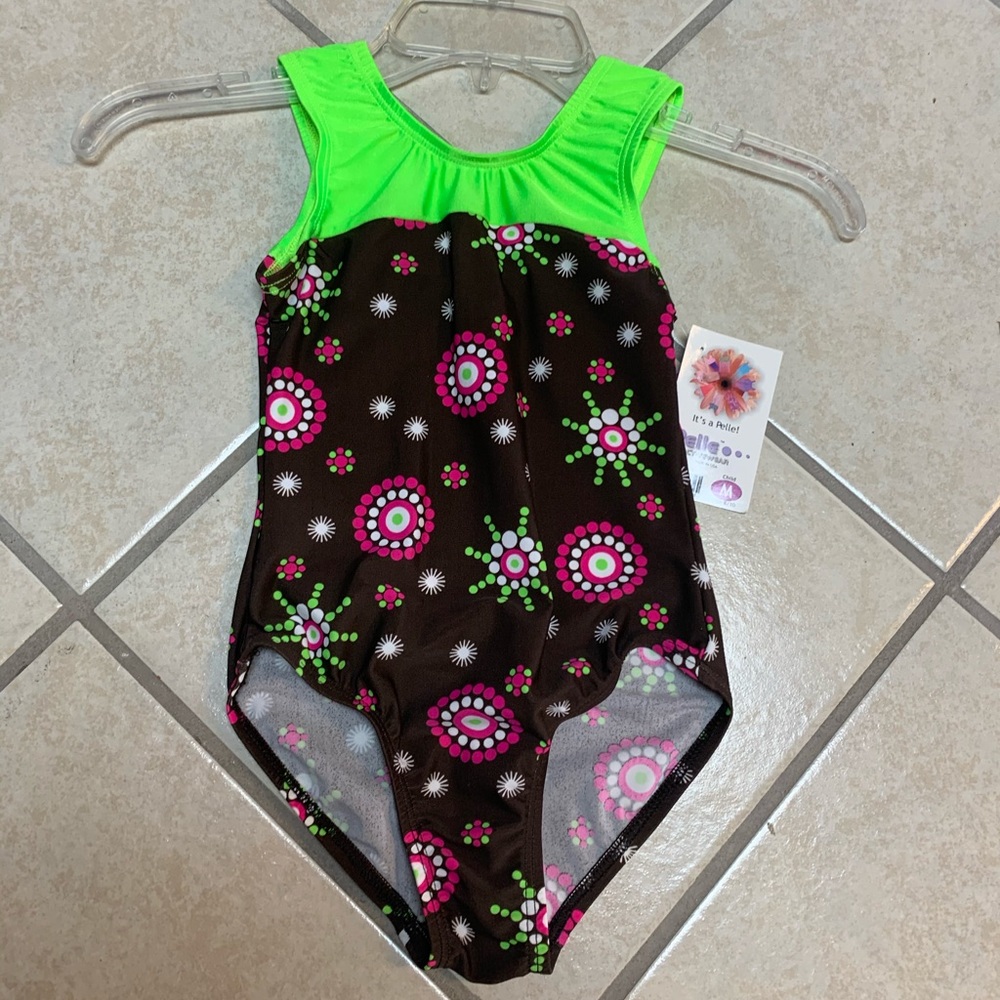 Girls Medium (8/10) Brown & Green Dance Or Gymnastics Bodysuit Leotard NWT